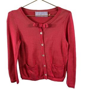 Vera Wang Lavander Label Cotton Bow Detail Cardigan Sweater Size SP